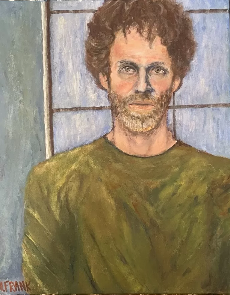 Self portrait painting of Adam Frank